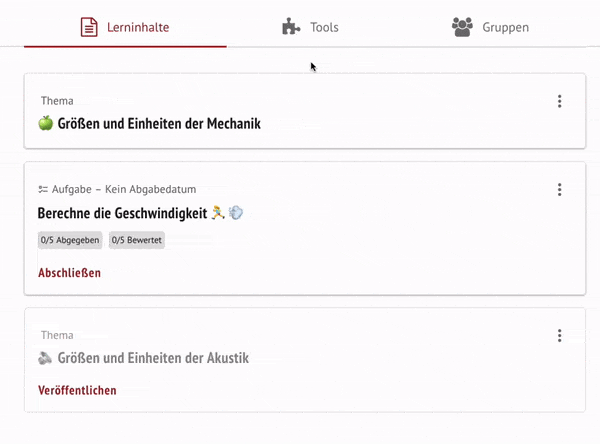 Karte mit Lerninhalten anordnen und veröffentlichen.