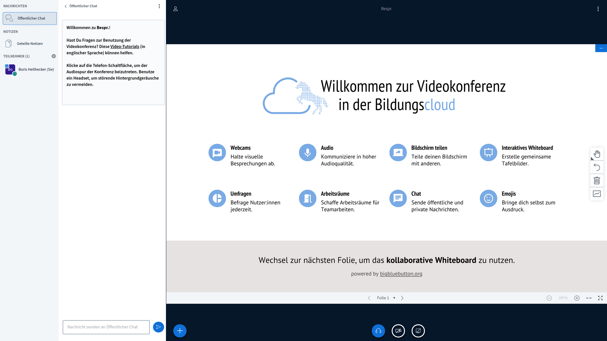 Erste Schritte mit dem Videokonferenz-Tool der Bildungscloud