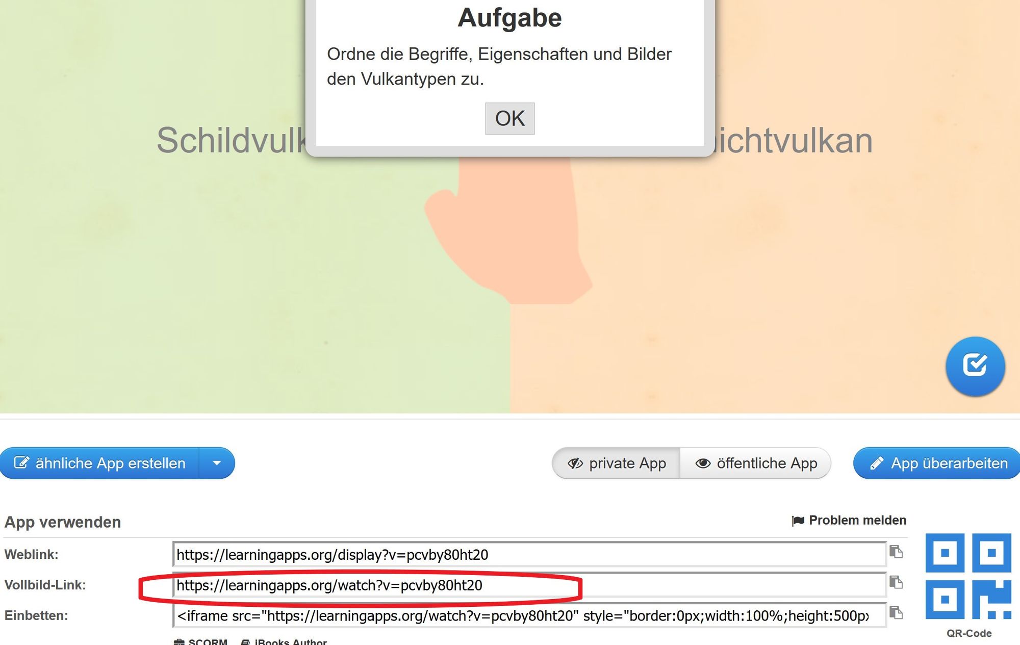 LearningApps mit Vollbild-Link einbinden